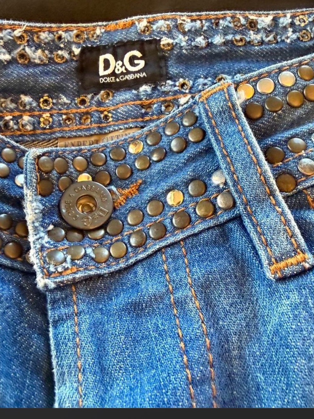Dolce & Gabbana Medium Blue Straight Leg Jeans with Gold Stud Side Trim - Picture 3 of 4